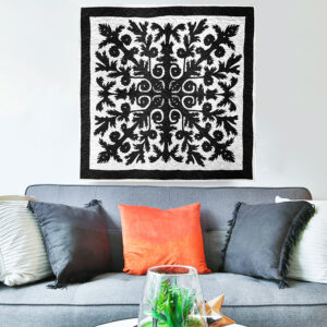 Black & Blue Hawaiian design finished wall quilt – Hand applique w/ rod pocket