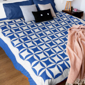 Graphic Patchwork Blue and White Orange Peel FINISHED QUILT