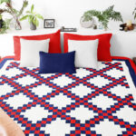 Patriotic style & color Irish Chain patchwork FINISHED QUILT - Nice quilting