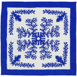 Blue & White Hawaiian design finished wall quilt – Hand applique w/ rod pocket