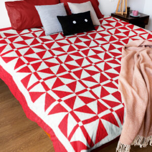 Red & White Churn Dash var. FINISHED QUILT – Intricate quilting