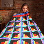 Patchwork Sparkling Diamond Log Cabin FINISHED QUILT - Playful Masculine Look