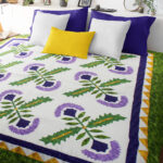 Cox Comb - Hand Applique- Brilliant purple, feather quilting - queen size