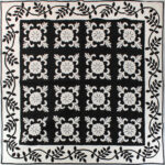 Black & White Hand Applique Sand Dollar, vine border FINISHED QUILT - Queen size