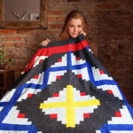 Multi color Queen Masculine Log Cabin FINISHED QUILT- Very Nice Barn Raising