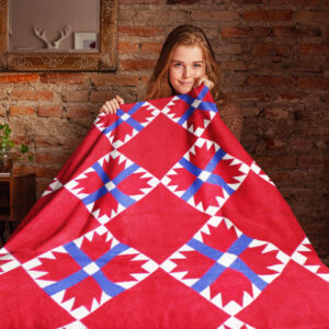 Amish styled Red, White and Blue Bear Paw FINISHED QUILT – Patriotic Colors