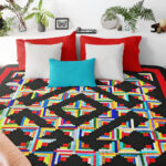 Multi color Patchwork Abstract style Log Cabin FINISHED QUILT - Masculing Look