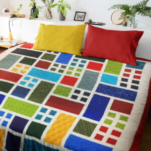 Patchwork Grandma’s Garden Window, Scrap colors FINISHED QUILT