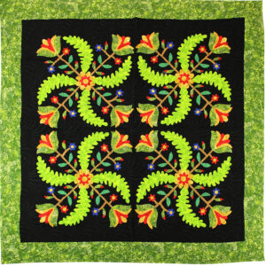 1850’s colors, Princess Feather Tulip FINISHED QUILT – Wall / crib size