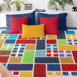 Patchwork Grandma's Garden Window, Scrap colors FINISHED QUILT - Queen