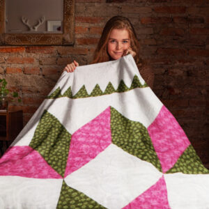 Pink & Green – Broken Star – Hand Applique borders – FINISHED QUILT
