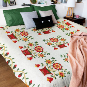 Bold needle turn Hand Applique Woven Basket Finished Quilt