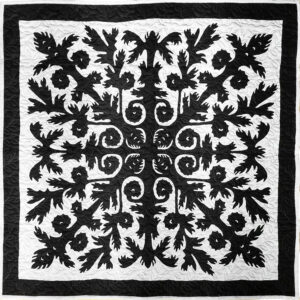 Black & Blue Hawaiian design finished wall quilt – Hand applique w/ rod pocket