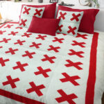 Red & White Red Cross Design FINISHED QUILT - Intricate feathers
