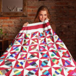 Scrap pinwheel strip patchwork FINISHED QUILT - Masculine look - Queen