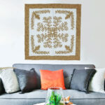 Tan & White Hawaiian design finished wall quilt - Hand applique w/ rod pocket