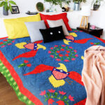 Very Unique Eagles & floral hand applique FINISHED QUILT - Joyful fun quilt