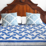 Patchwork Royal Blue Drunkards Path FINISHED QUILT - Queen Size