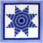 Blue & White Lone Star Patchwork FINISHED QUILT - Queen Size - Feather Quilting