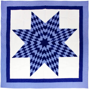 Blue & White Lone Star Patchwork FINISHED QUILT - Queen Size - Feather Quilting