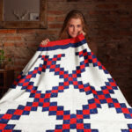 Patriotic style & color Irish Chain patchwork FINISHED QUILT - Feather Quilting