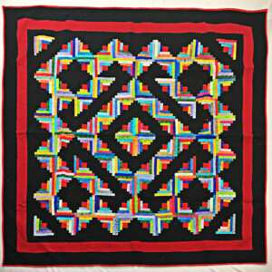 Multi color Patchwork Abstract style Log Cabin FINISHED QUILT – Masculing Look