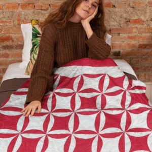 Red & White Patchwork Orange Peel FINISHED QUILT – Queen