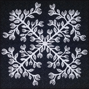 Black & White Hawaiian design finished wall quilt – Hand applique w/ rod pocket