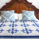 Hand Applique Blue and White Compass styled FINISHED QUILT