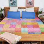 Country Patchwork Multi - Color FINISHED QUILT queen size scrap quilt