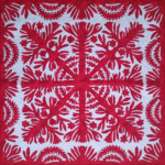 Red & White Hawaiian design finished wall quilt - Hand applique w/ rod pocket
