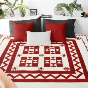 Red & White Star Medallion FINISHED QUILT – Incredible Borders – Queen size