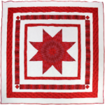 Red and White Lone Star Patchwork FINISHED QUILT -Masculine Queen Size - Strip Borders