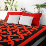 Patchwork Red & Black Drunkards Path FINISHED QUILT - Bold colors Queen Size