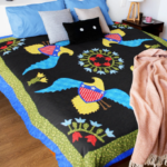 Patriotic Eagles & Eloral hand applique FINISHED QUILT - Joyful fun Queen quilt