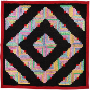 Multi color Queen Size Country Log Cabin FINISHED QUILT- Very Nice Barn Raising