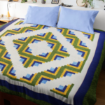 Green & Yellow Log Cabin Barn Raising FINISHED Quilt - Masculine Look