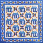 Unique Blue & White School House - Great Borders - FINISHED QUILT - Queen size