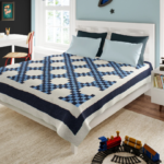 Blue and White Irish Chain patchwork FINISHED QUILT - Queen size