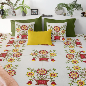 Bold needle turn Hand Applique Woven Basket Finished Quilt