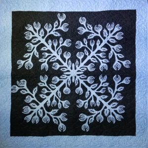 Black & Blue Hawaiian design finished wall quilt – Hand applique w/ rod pocket