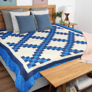 Blue and White Irish Chain patchwork FINISHED QUILT – Feather Quilting