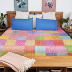 Country Patchwork Multi - Color FINISHED QUILT queen size scrap quilt