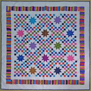Triple Double Irish Chain w/ Stars FINISHED QUILT – Multi Color Queen