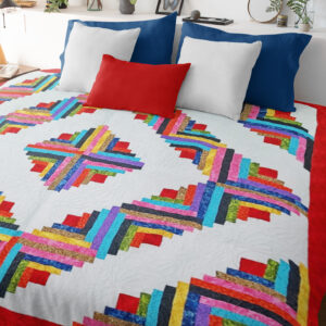 Barn Raising Log Cabin – queen size FINISHED QUILT – Multi Color