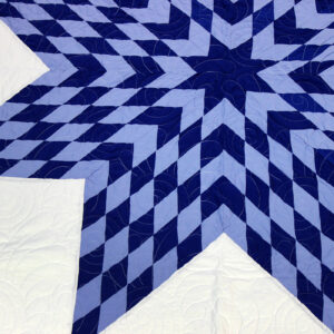 Blue & White Lone Star Patchwork FINISHED QUILT – Queen Size – Feather Quilting