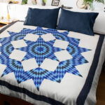 Blue & White Broken Star - FINISHED QUILT - Queen Size - Lace quilting