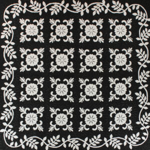Black & White Hand Applique Sand Dollar, vine border FINISHED QUILT – Queen size