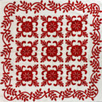 Red & White Hand Applique Sand Dollar QUILT TOP - Incredible vine border finish