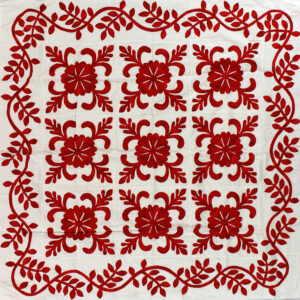 Red & White Hand Applique Sand Dollar QUILT TOP – Incredible vine border finish